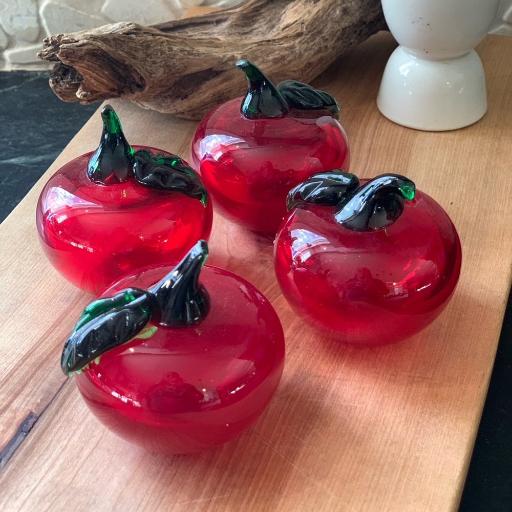 ART GLASS | Set of 4 | Handblown Apple Figurines